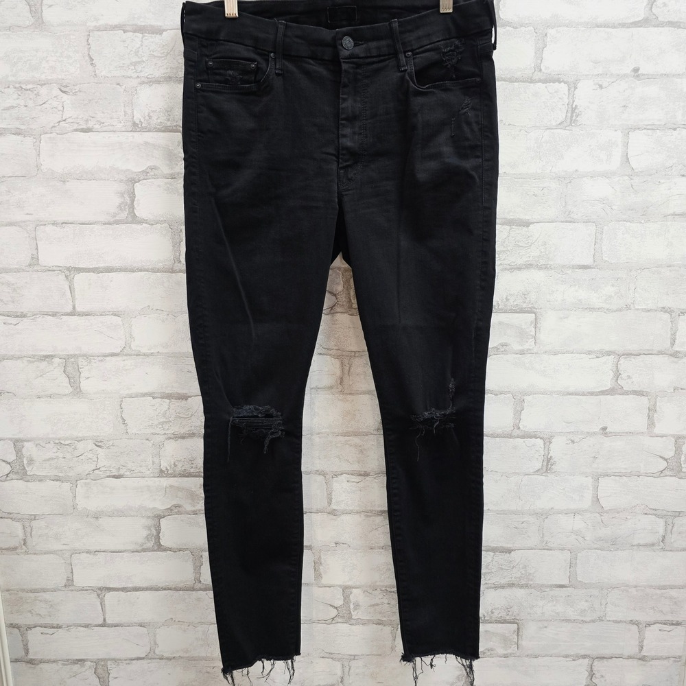Mother The Looker Ankle Fray Jeans Black Rainbow‎ Lightning Bolt Gold Bolt 31 - Picture 7 of 14